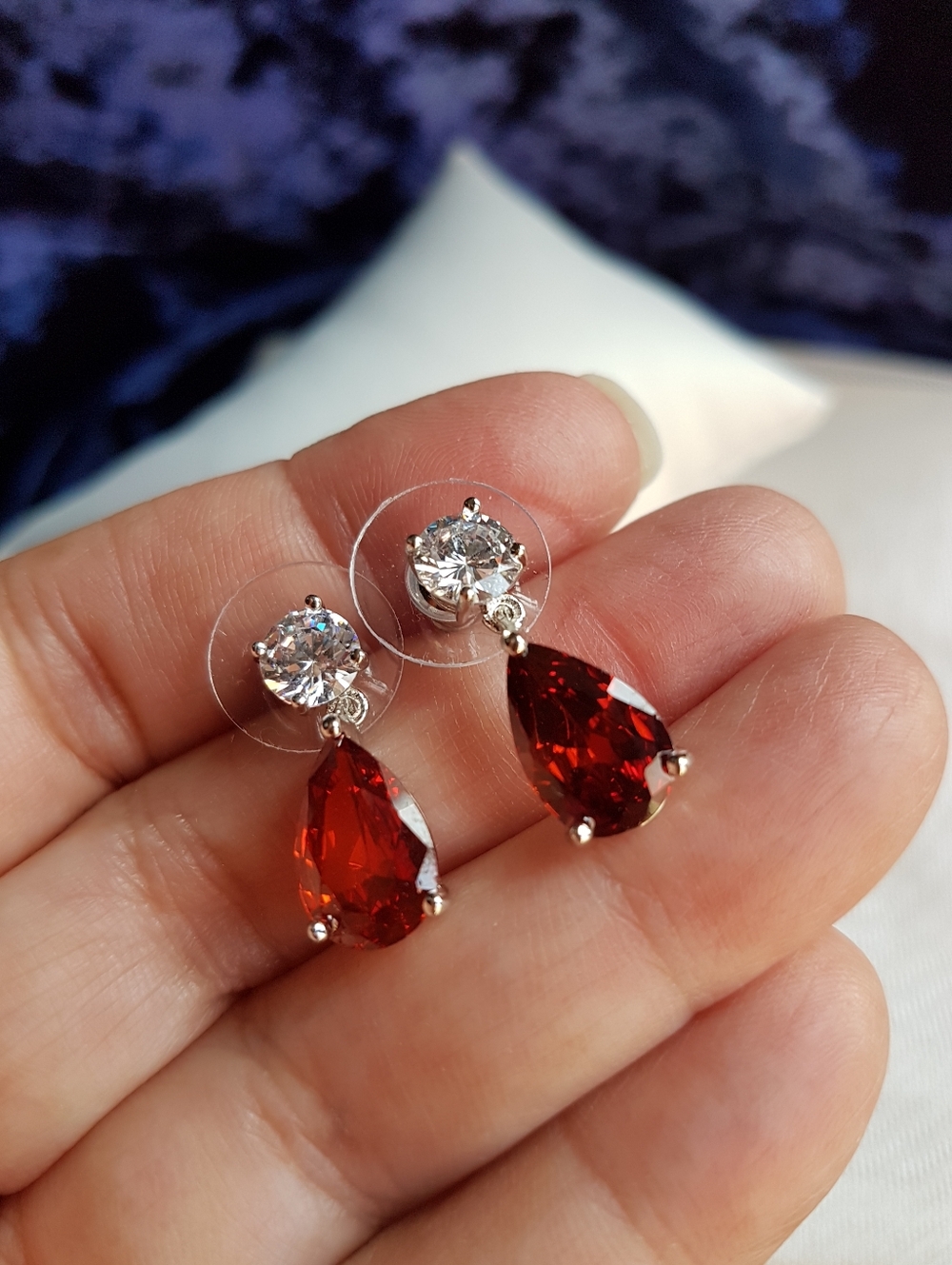Swarovski Elements Platinum Plated Ruby Red Teardrop Earrings NEW